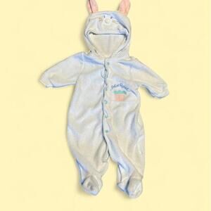 Vintage 80s Peter Rabbit newborn romper with bunny hood  and bunny tail.